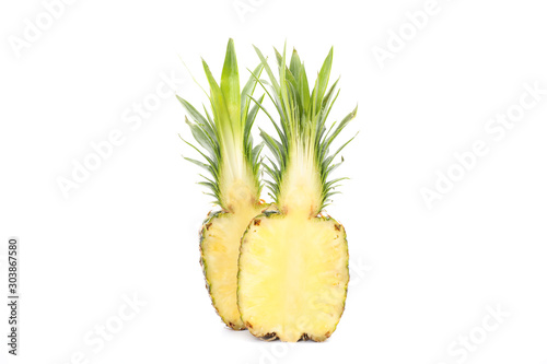 Half pineapples isolated on white background. Juicy fruit