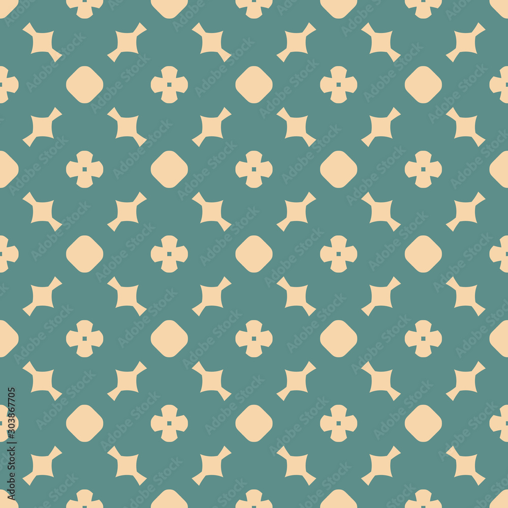 Simple vector retro style geometric floral seamless pattern. Tan and teal color