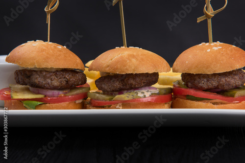 Three mini hamburgers, mini...