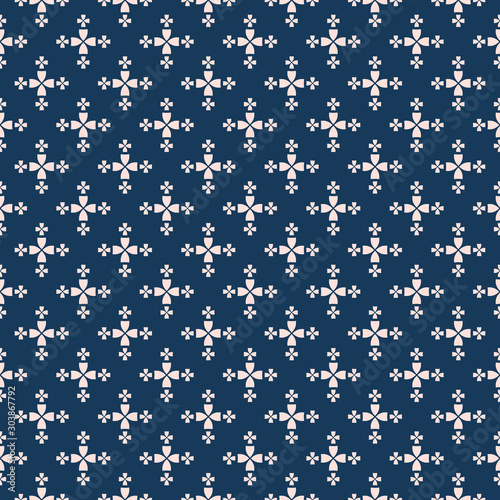 Simple minimalist floral texture. Dark blue and pink geometric seamless pattern