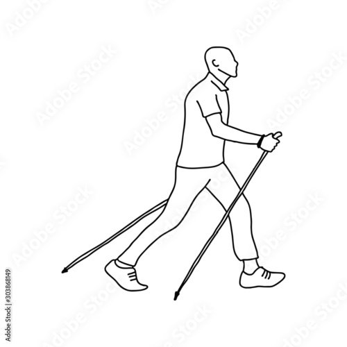 man with crutches, Nordic walking 