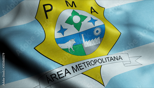 3D Waving Brazil City Flag of Ananindeua Closeup View photo