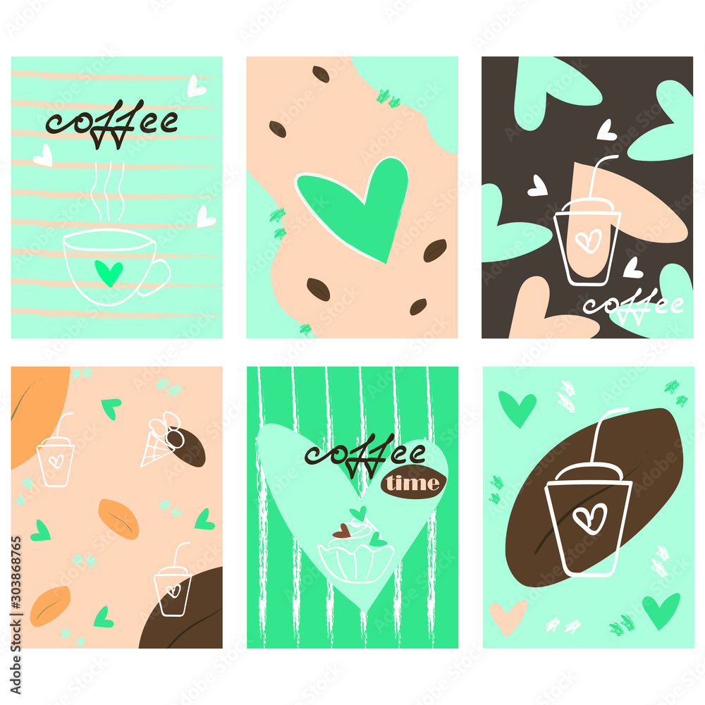 Set of coffee posters with hand written greeting lettering vector coffee design
