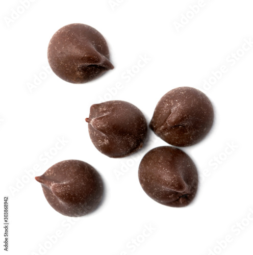 Delicious dark chocolate chips isolated on white