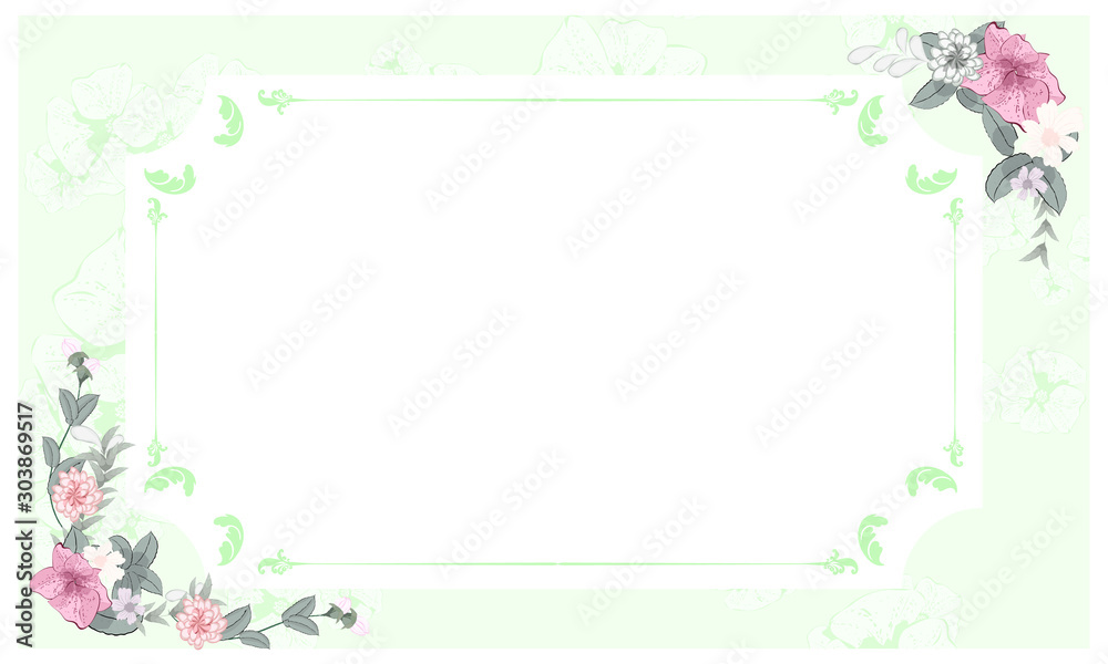 delicate green card with a beautiful floral frame. Copyspace. vector illustration delicate green card with a beautiful floral frame. Copyspace. vector illustration