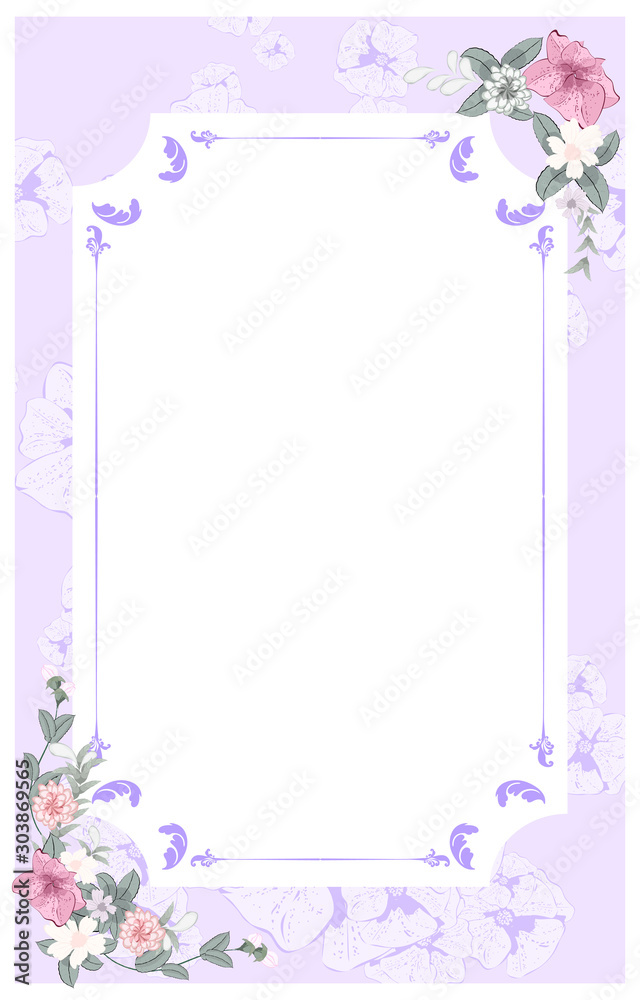 delicate violet lilac card with a beautiful floral frame. Copyspace. vector illustration delicate violet lilac card with a beautiful floral frame. Copyspace. vector illustration