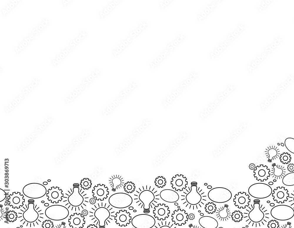 Black and White Bulb, Wheel and Thinking Bubble Border Black and White Bulb, Wheel and Thinking Bubble Border