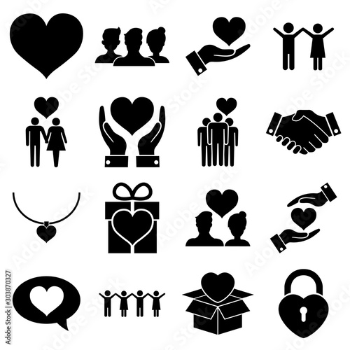 Friendship and love Seth icon, logo isolated on white background. Heart, people in love, friends and relationships, social responsibility Icons