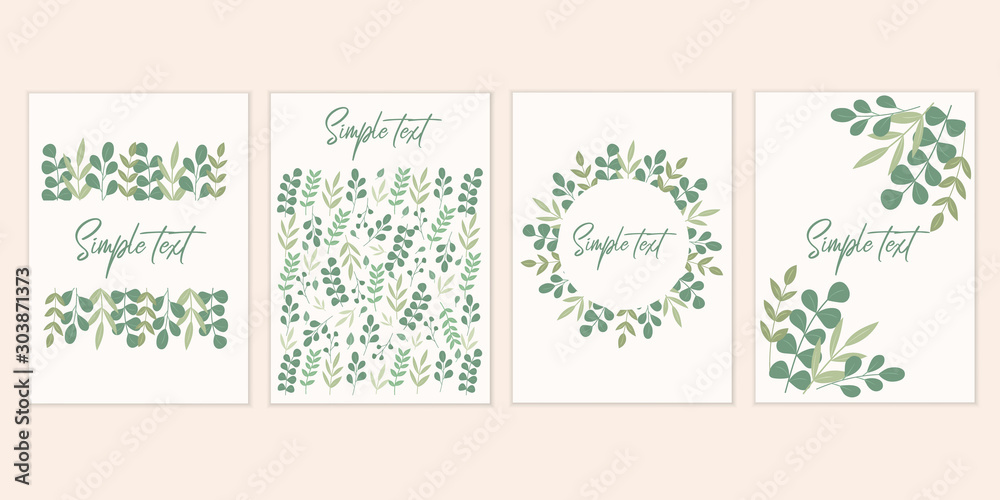 Botanical card set. Invitation mockup cards