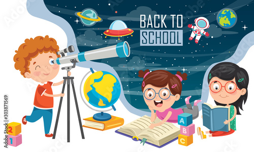 Kid Using Telescope For Astronomical Research