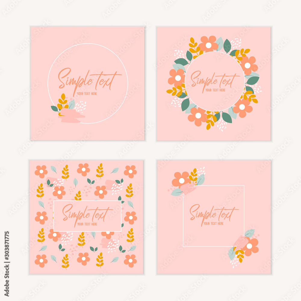 Botanical card set. Floral card mock up