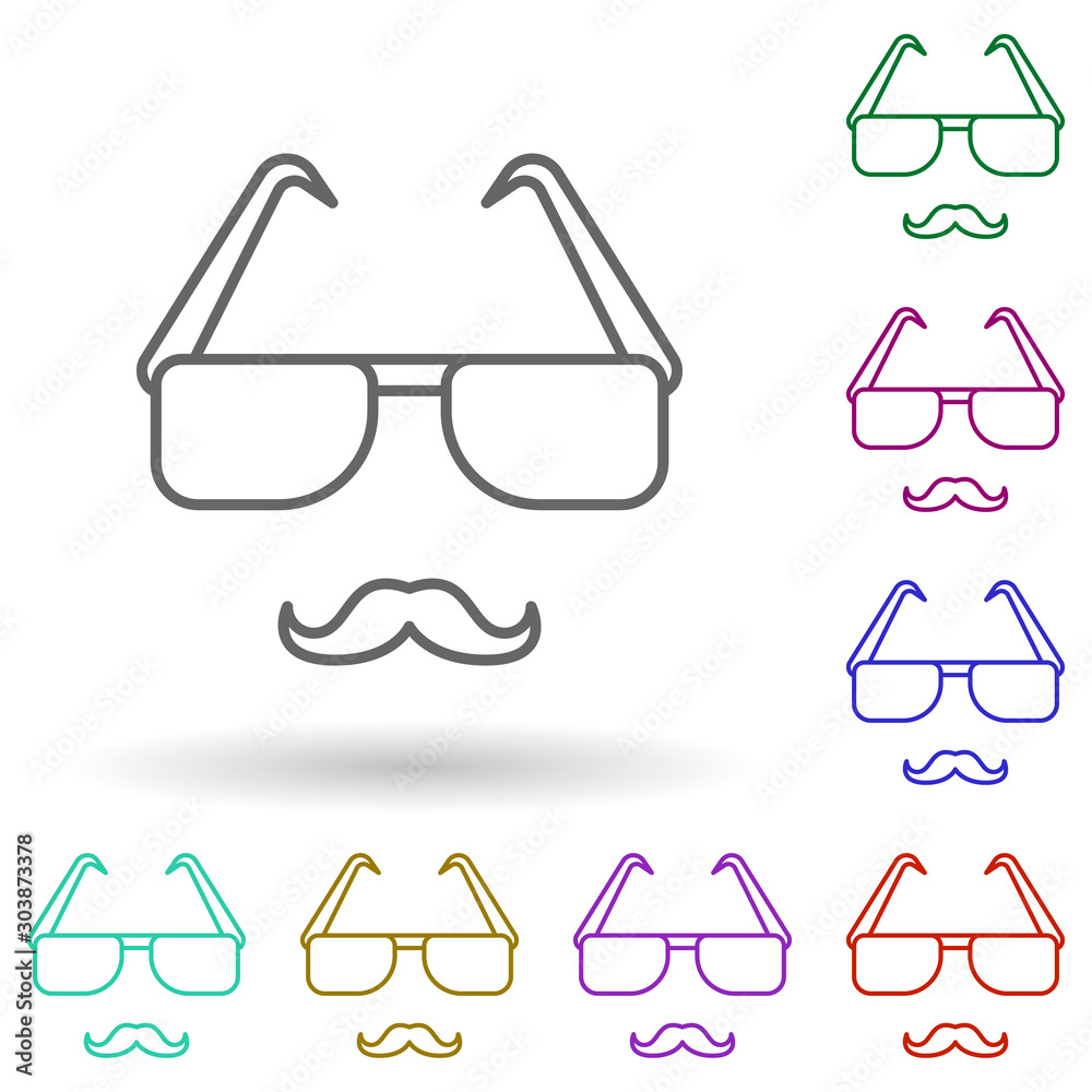 Glasses and mustaches multi color icon. Simple thin line, outline vector of media, press icons for ui and ux, website or mobile application Glasses and mustaches multi color icon. Simple thin line, outline vector of media, press icons for ui and ux, website or mobile application