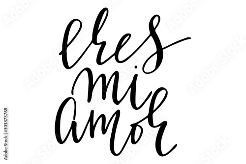 Valentine's day phrase in Spanish you are my love handwritten text vector