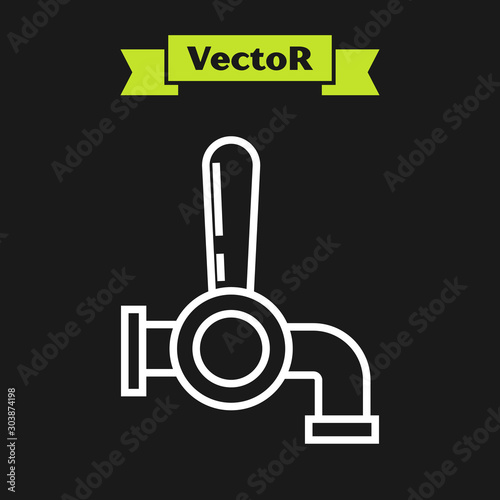 White line Beer tap icon isolated on black background. Vector Illustration