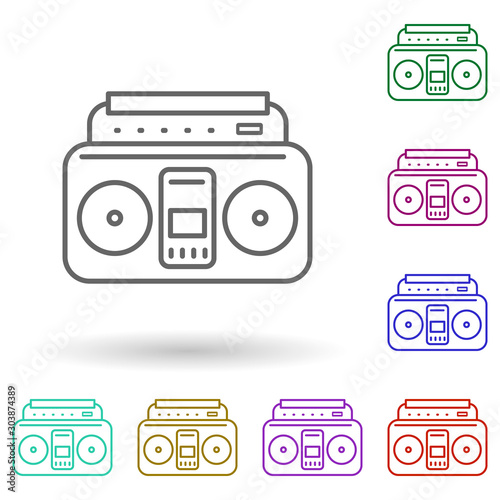 Music tape recorder multi color icon. Simple thin line, outline vector of media, press icons for ui and ux, website or mobile application
