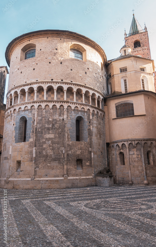 Churches and towers of old city Albenga, Italy
