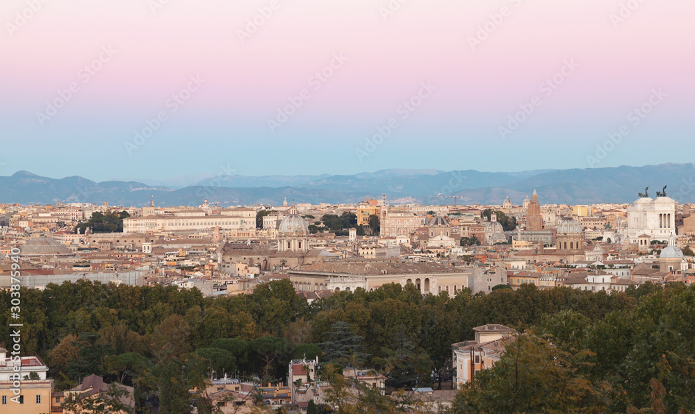 Rome City Overview At Sunset. Travel In Europe. Location: Rome, Italy. October of 2017. 