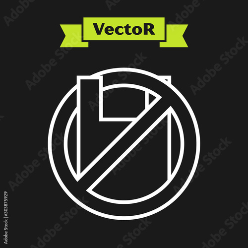 White line Say no to plastic bags poster icon isolated on black background. Disposable cellophane and polythene package prohibition sign. Vector Illustration