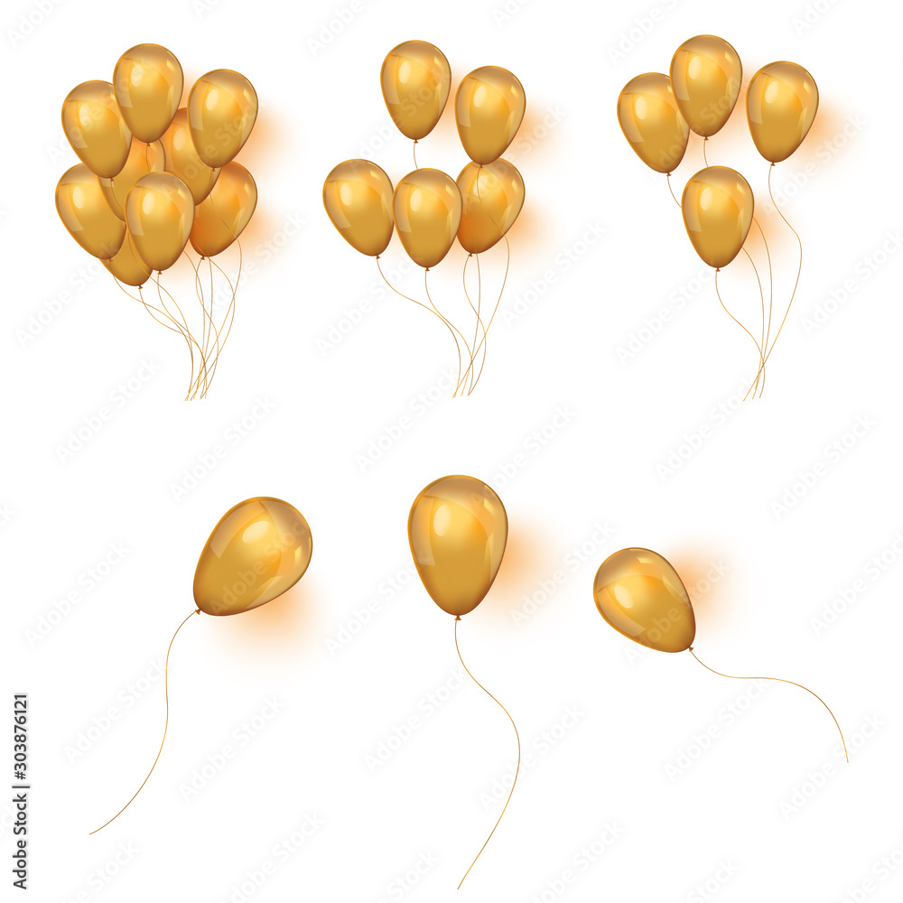 Naklejka Wektor realistyczne hel złote urodziny kilka balonów.