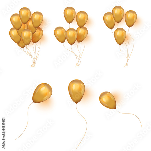 Vector realistic helium golden birthday bunch of ballons.