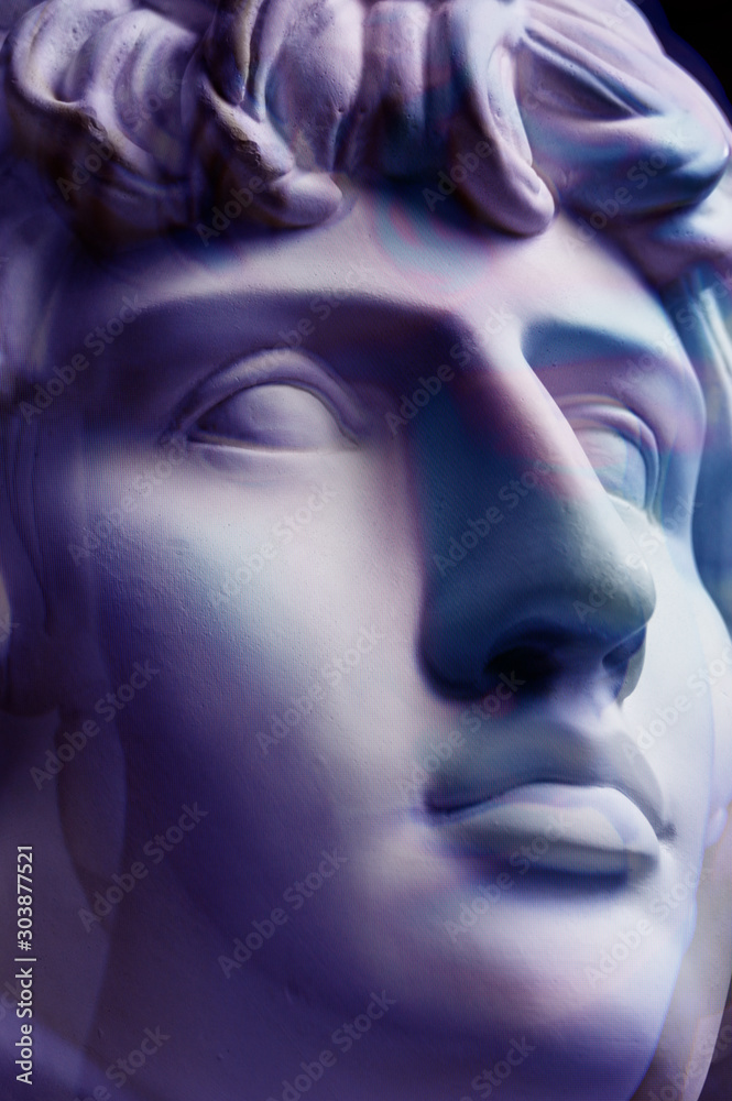 Contemporary art concept collage with antique statue head in a zine culture style. Glitch effect, textured. Contemporary art concept collage with antique statue head in a zine culture style. Glitch effect, textured.
