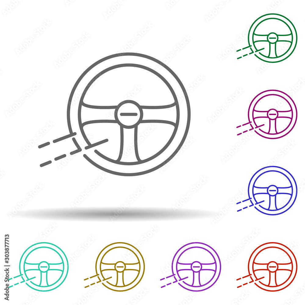 Steering wheel multi color icon. Simple thin line, outline vector of speed icons for ui and ux, website or mobile application Steering wheel multi color icon. Simple thin line, outline vector of speed icons for ui and ux, website or mobile application