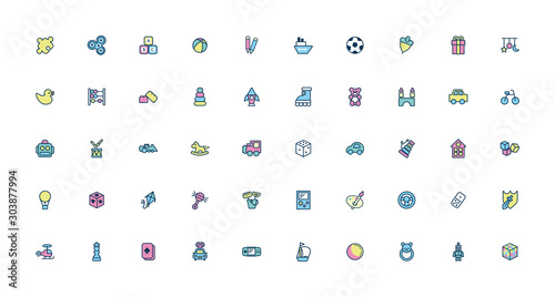 bundle of child toys set icons fill style