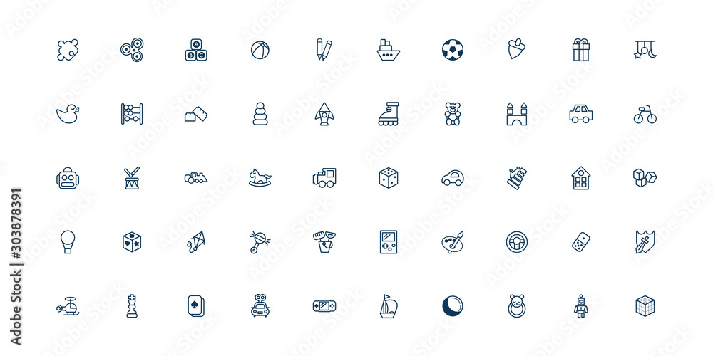 bundle of child toys set icons line style