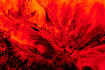 Abstract ruby nuclear explosion, liquid splash of wave of scarlet blood or red wine. Ocean of boiling lava