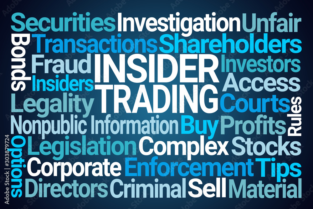Insider Trading Word Cloud on Blue Background Insider Trading Word Cloud on Blue Background