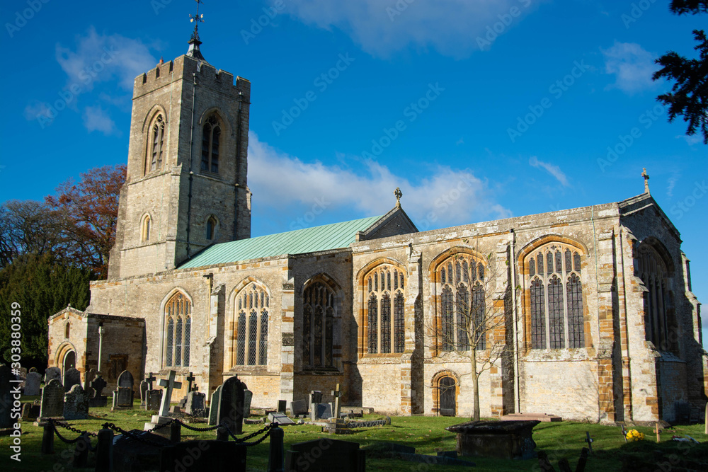 Northampton, U.K., November 18, 2019 - Castle Ashby parish Church on a sunny autumn morning.