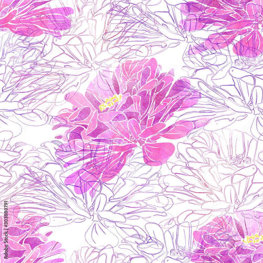 Seamless pattern with flowers of dahlia.