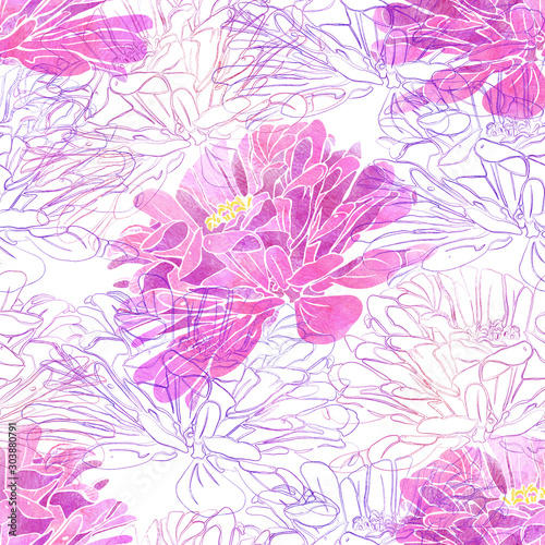 Seamless pattern with flowers of dahlia.