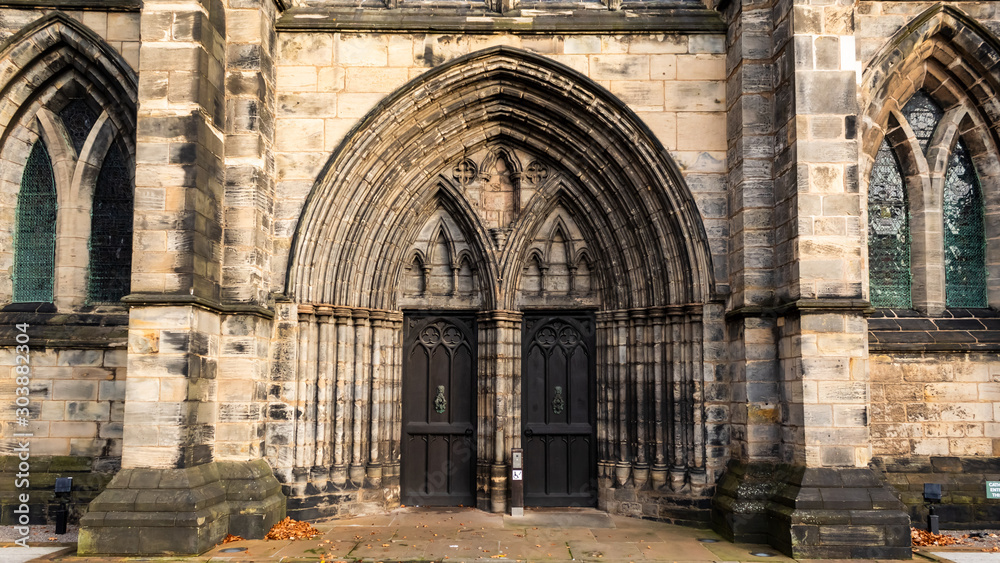 Wide view of cathedral doors