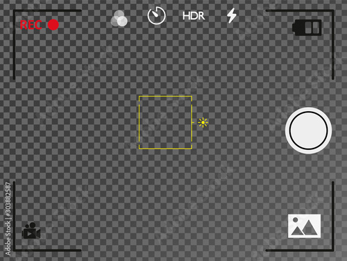 Interface viewfinder digital camera. Camera viewfinder. Viewfinder Template focusing screen of the camera. Camera Video screen on a transparent background. Vector Illustration
