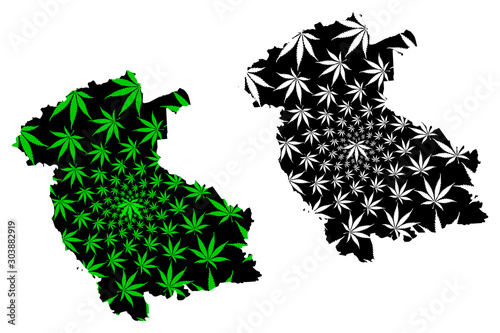 Stirling (United Kingdom, Scotland, Local government in Scotland) map is designed cannabis leaf green and black, Stirling (council area) map made of marijuana (marihuana,THC) foliage....