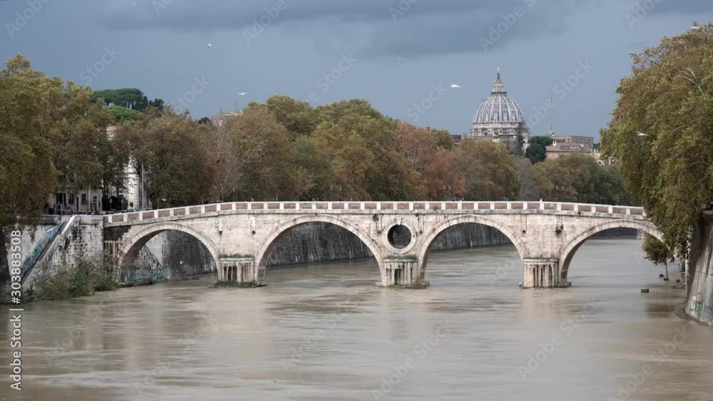 roma, italia, fiume tevere, giorno di pioggia, acqua alta,volo di gabbiani roma, italia, fiume tevere, giorno di pioggia, acqua alta,volo di gabbiani