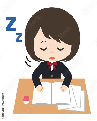女子　勉強　睡眠