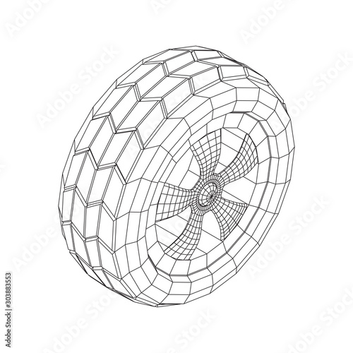 Automobile rubber car wheel tire and rim. Wireframe low poly mesh vector illustration. Auto service repair concept.