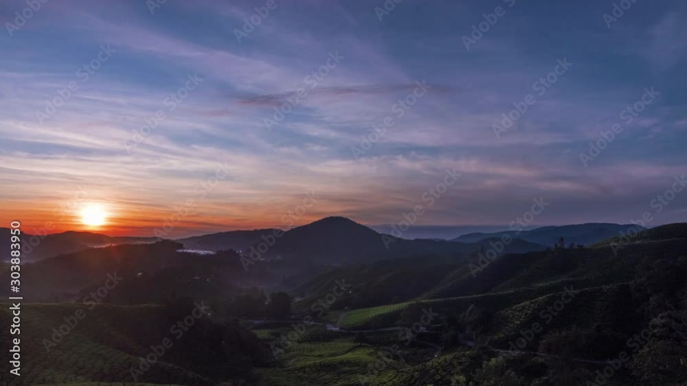Time Lapse Of Cameron Highland Tea Valley Plantation With Beautiful Sunrise.4k Time Lapse Of Cameron Highland Tea Valley Plantation With Beautiful Sunrise.4k