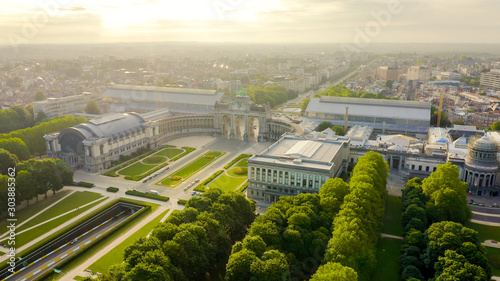 Brussels, Belgium. Park of the Fiftieth Anniversary. Park Senkantoner. The Arc de Triomphe of Brussels (Brussels Gate), Aerial View photo