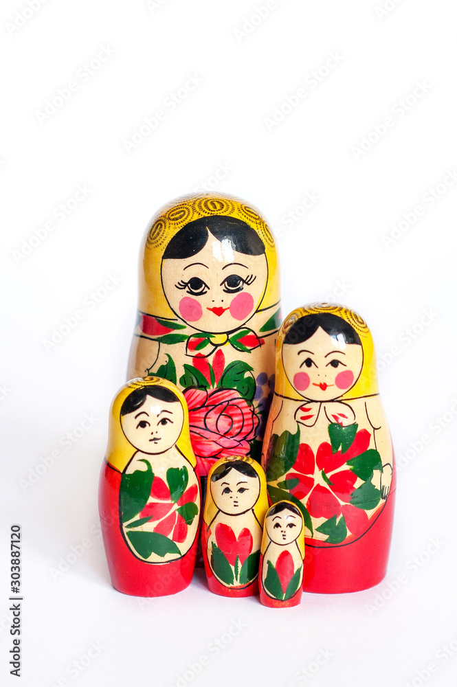 doll set Matryoshka of 5 pieces on a white background doll set Matryoshka of 5 pieces on a white background
