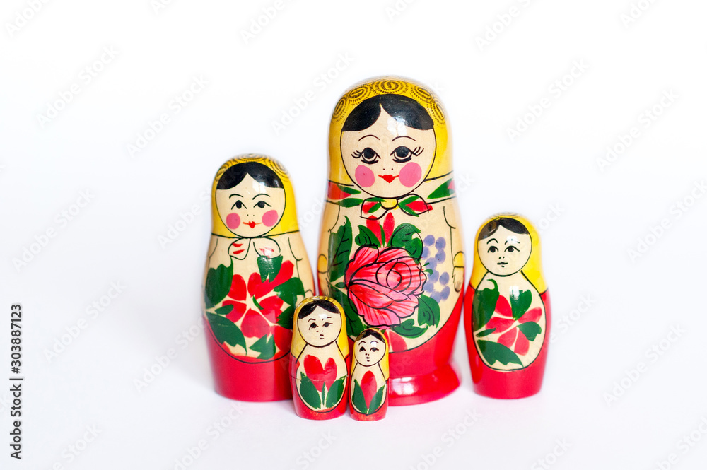 doll set Matryoshka of 5 pieces on a white background