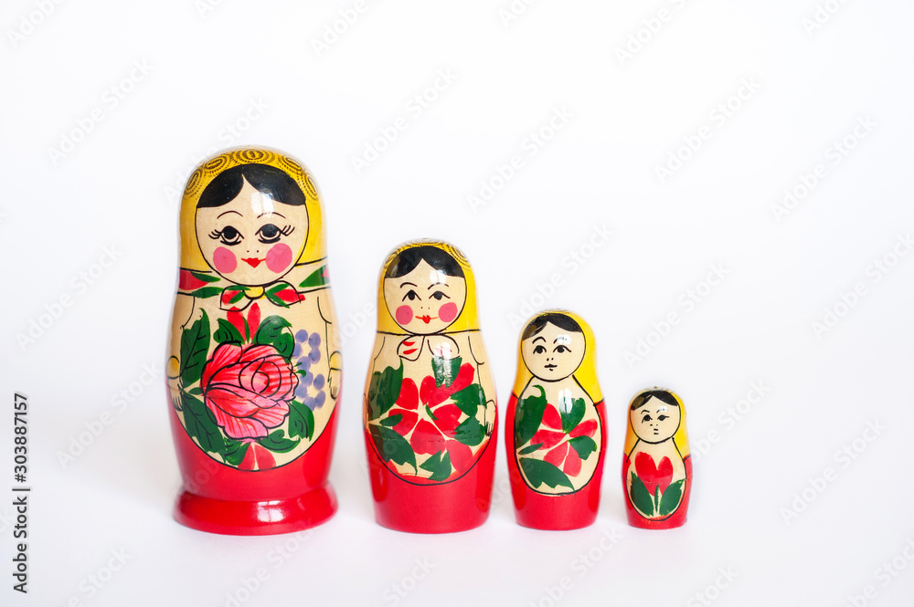 doll set Matryoshka of 4 pieces on a white background