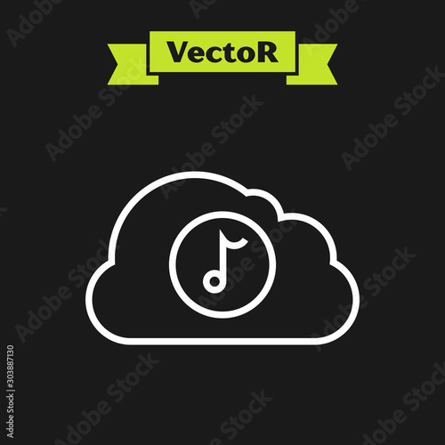 White line Music streaming service icon isolated on black background. Sound cloud computing, online media streaming, online song, audio wave. Vector Illustration