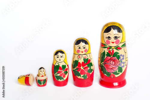 doll set Matryoshka of 5 pieces on a white background