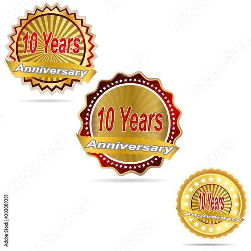 Anniversary label with ribbon.