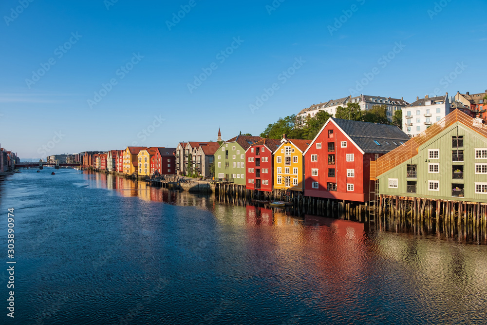 Cityscape of Trondheim, Norway - architecture background in july 2019