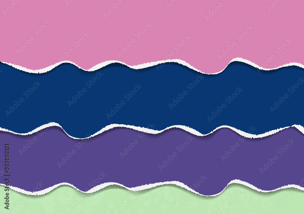 Bright background of colored pieces of paper torn around the edges. Creative abstract waves. Template for your design.
