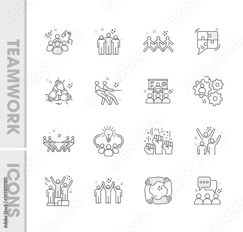 Flat line design style of team work icon set. Vector stock illustration.